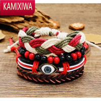 KAMIXIWA肥diy阿玛是多手链士多手工编织欧美多层朋克复古抖音