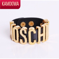 KAMIXIWA欧美潮人走秀金属摇滚 朋克韩国字母皮手链手镯夜店夸张字母手链