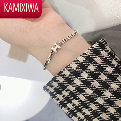 KAMIXIWA韩版S银字母H手链女复古简约个性一字打结几何方块手环创意潮