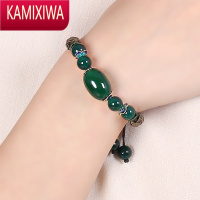 KAMIXIWA复古手链装饰手饰绿色首饰古风景泰蓝女饰品玛瑙手串