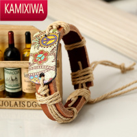 KAMIXIWA民族风文艺烫画和平标志手链复古宫廷皮质手环饰品波西米亚手绳女
