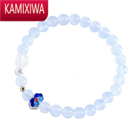 KAMIXIWA颂乐 复古白玛瑙手链女款蓝玉髓单圈手串饰品礼物