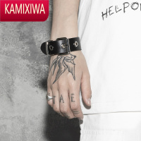 KAMIXIWA暗黑臂环复古朋克手环PU皮金属扣宽皮带扣手链手镯男女