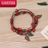 KAMIXIWA复古波西米亚森系陶瓷手链少女甜美铃铛叶子百搭腰链多圈手串饰品