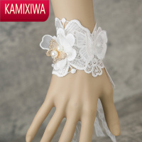 KAMIXIWA手工设计新款蝴蝶蕾丝花朵珍珠女款轻奢时尚超宽挡疤新娘手链