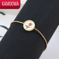 KAMIXIWAINS田园风简约创意设计镀金圆盘彩绘珐琅釉郁金香花朵女生手链