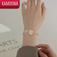KAMIXIWA双层珍珠手链女气质简约ins潮时尚夏季人像金币链条欧美夸张手饰
