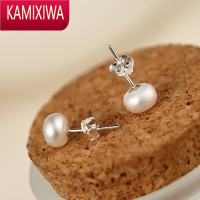 KAMIXIWAs淡水珍珠耳钉扁圆韩国女可爱银饰品耳饰品气质耳环