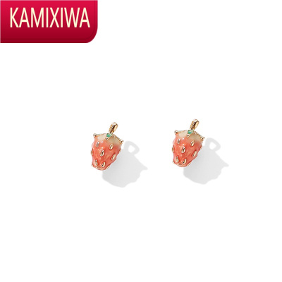 KAMIXIWA可爱草莓耳环2021年新款潮韩国气质网红长款无耳洞耳夹耳钉女耳饰