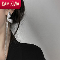 KAMIXIWA超仙ins金属褶皱高级感流苏链条蝴蝶翅膀耳环精灵耳夹耳饰长耳坠