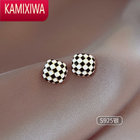 KAMIXIWA气质方形棋盘格耳钉女小众设计耳环高级感轻奢2022年新款耳饰