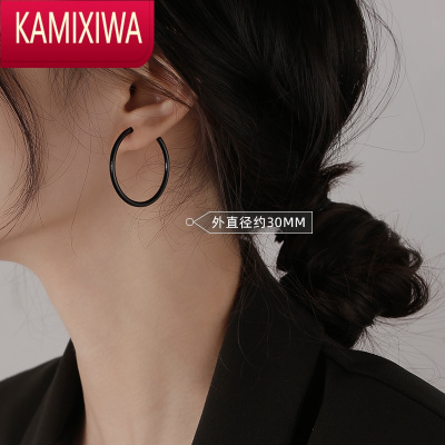 KAMIXIWA 黑色大耳环圈圈耳环2022年新款潮韩国网红气质耳圈耳钉