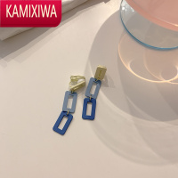 KAMIXIWAins风蓝色方块耳夹2021年新款潮高级感小众气质长款无耳洞耳饰女