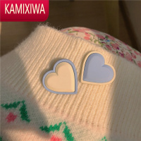 KAMIXIWA蓝色+粉色桃心耳钉~撞色奶油色系耳环甜美少女2022年春季新款耳饰
