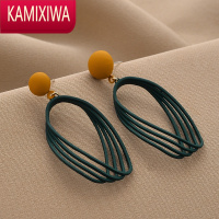 KAMIXIWAS银针复古时尚几何绿色耳环2021年新款潮小众设计耳坠耳饰