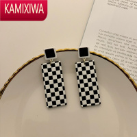 KAMIXIWA黑白棋盘格耳环秋冬设计感高级轻奢小众耳坠格子耳钉韩国简约耳饰