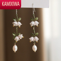 KAMIXIWA复古白色铃兰花朵耳环小众设计感森系长款耳坠女耳饰2021年新款潮