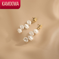 KAMIXIWA不规则巴洛克珍珠耳环女气质高级大气长款耳坠冷淡风耳饰