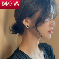 KAMIXIWA微镶锆石耳钉黑色女个性气质针耳环小众设计复古港风耳坠