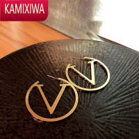 KAMIXIWA几何圆圈字母耳环2021年新款潮韩国气质简约冷淡风耳饰网红耳坠女