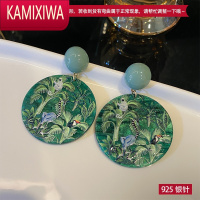 KAMIXIWA2021年新款潮复古小众绿色树脂圆形耳环女设计感大气夸张气质耳坠