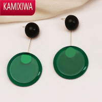 KAMIXIWA几何圆形祖母绿耳环2020年新款潮韩国气质长款耳坠针网红耳饰