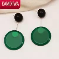 KAMIXIWA几何圆形祖母绿耳环2020年新款潮韩国气质长款耳坠针网红耳饰