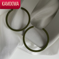 KAMIXIWAins风亚克力大圆圈牛油果绿耳环女时尚个性气质耳钉简约百搭耳饰