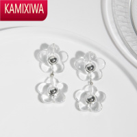 KAMIXIWA日韩复古风亚克力透明树脂花朵耳环银针显瘦ins简约个性耳饰