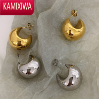 KAMIXIWALJW 宋慧乔金球半圆粗c形空心ins极简不规则球体耳钉时髦耳环
