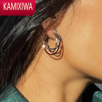 KAMIXIWAWEARRING 小众ins冷淡风三层交错圆圈耳扣女日韩扭曲缠绕耳环耳饰