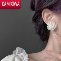 KAMIXIWA「栀子花开」白色花朵超仙复古耳环蚊香盘耳夹女无耳洞设计感耳饰