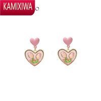 KAMIXIWA粉色爱心花朵耳环女甜美淑女郁金香耳饰夏季森系2022新款潮耳钉