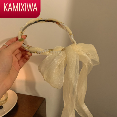 KAMIXIWA白色法式珍珠发箍发带女绑发一体系带仙女森系超仙带飘带编发丝带头饰