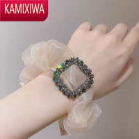 KAMIXIWA头花蝴蝶结头绳女气质水钻方扣欧根纱大肠发圈扎头发皮筋发绳头饰