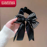 KAMIXIWA超仙气小香风黑色大肠发圈千鸟格蝴蝶结头绳女发绳高级感头饰发饰
