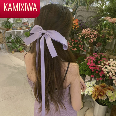 KAMIXIWA紫色蝴蝶结发夹女长春花蓝仙气弹簧夹顶夹后脑勺气质飘带发卡头饰