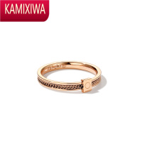 KAMIXIWA镀14k玫瑰金戒指女简约气质网红时尚个性日式轻奢钛钢食指戒