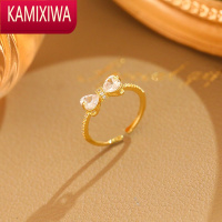 KAMIXIWA日系可爱锆石爱心戒指网红气质蝴蝶结开口戒女浪漫轻奢可调节指环
