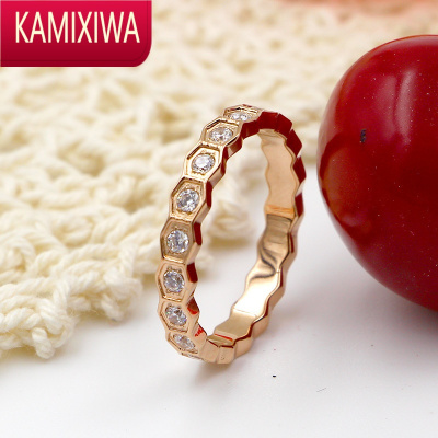 KAMIXIWA网红新款时尚潮人蜂巢蜂窝菱形几何玫瑰金钛钢戒指指环女款食指