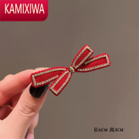 KAMIXIWA法式复古红色蝴蝶结侧边少女刘海发夹水钻碎发夹子头饰边夹鸭嘴夹