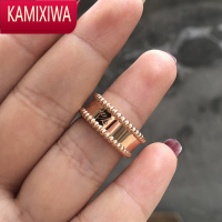 KAMIXIWA玫瑰金素圈指环珠边签名万花筒戒指女小众设计网红ins