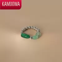 KAMIXIWA祖母绿串珠戒指女2022年新款潮网红食指戒小众设计指环