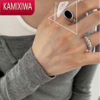 KAMIXIWA时髦小众个性黑玛瑙戒指男女开口螺纹冷淡风时尚百搭食指环潮