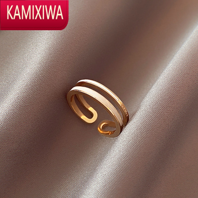 KAMIXIWA钛钢双层滴釉戒指女ins潮小众设计轻奢素圈时尚个性食指戒子