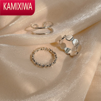 KAMIXIWA三件套套装戒指女个性素圈指环轻奢小众设计冷淡风金属复古食指戒
