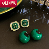 KAMIXIWA高级感复古绿色耳环2021年新款潮夸张爱心独特耳饰网红气质耳钉女