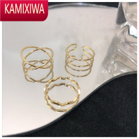 KAMIXIWA3只装戒指~小众ins冷淡风组合叠戴指环女交叉素圈极细显瘦食指戒