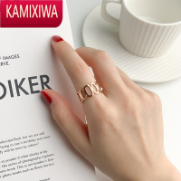KAMIXIWA钛钢不掉色戒指女ins潮 镂空小众设计玫瑰金色开口可调节食指戒