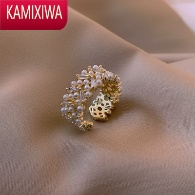 KAMIXIWA戒指女时尚个性小众设计轻奢独特珍珠冷淡风高级感开口食指环女士